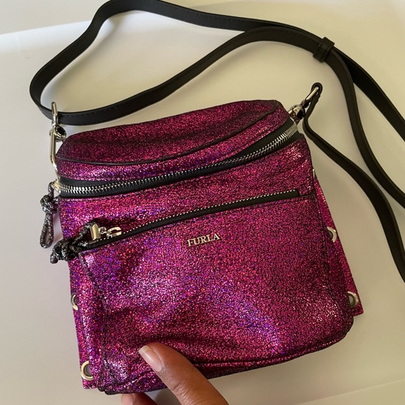Furla Handbags - *****SOLD******FURLA RARE METALLIC GLITTER HOT PINK/FUSCHIA SMALL CROSSBODY